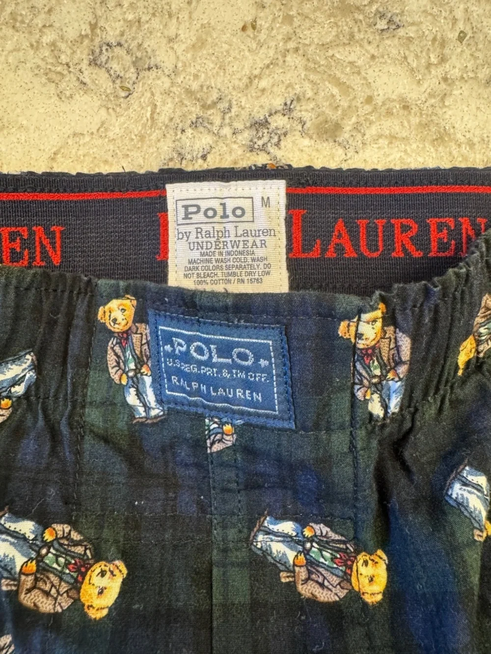 Vintage‎ Men's Polo by Ralph Lauren Medium Plaid Boxer Shorts with Teddy Bears